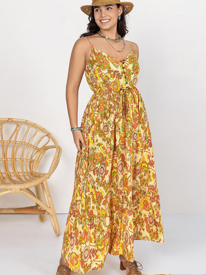 Plus Size Printed V-Neck Maxi Cami Dress at Kamakhyaa by Trendsi. This item is H.R.Z, Ship From Overseas, Trendsi