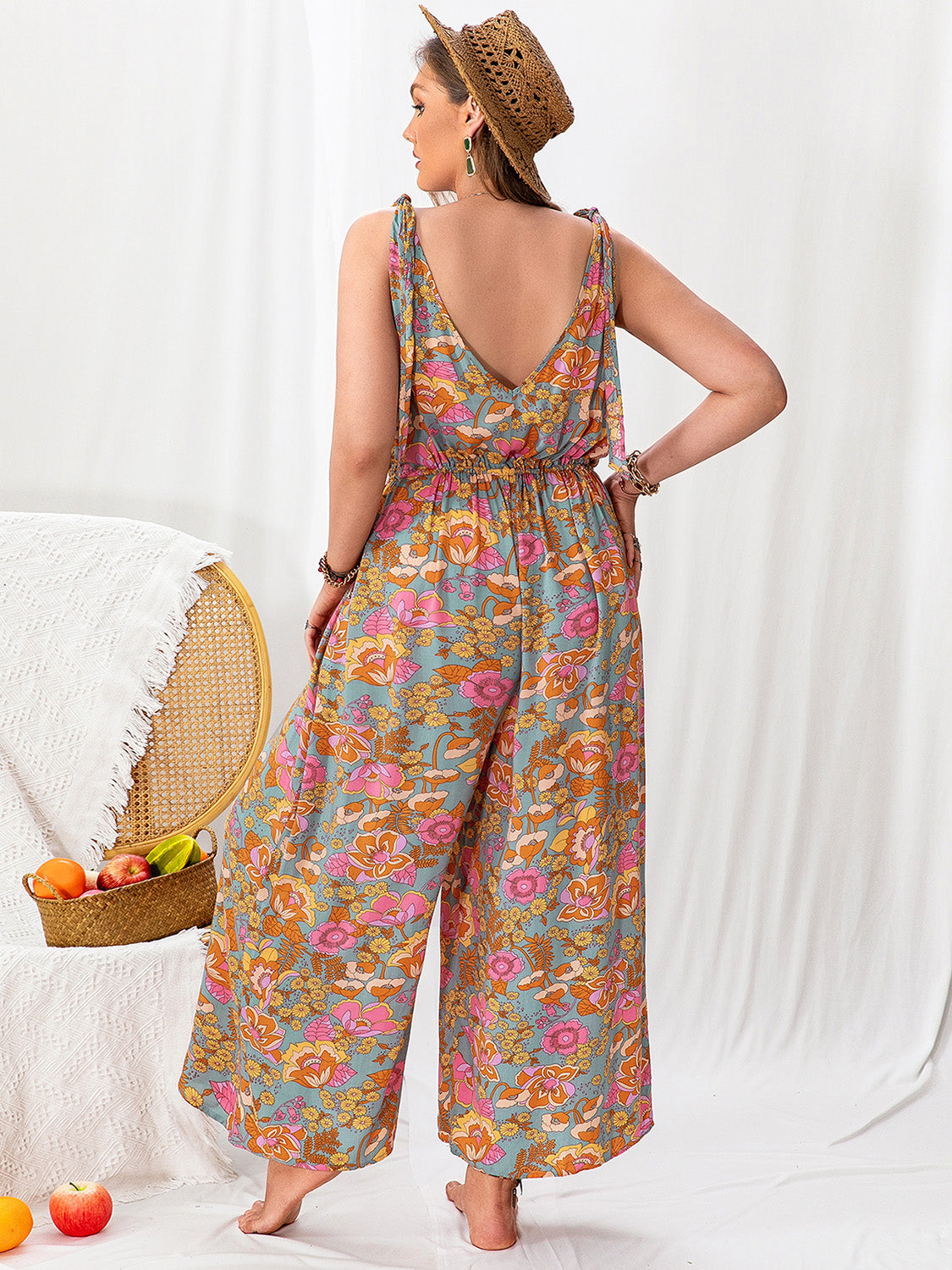 Plus Size Printed Wide Leg Sleeveless Jumpsuit at Kamakhyaa by Trendsi. This item is H.R.Z, Ship From Overseas, Trendsi