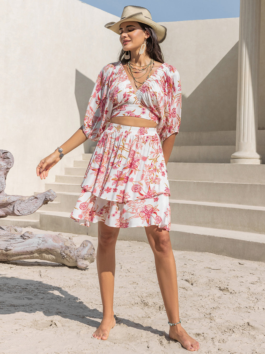 Printed Half Sleeve Top and Layered Skirt Set at Kamakhyaa by Trendsi. This item is H.R.Z, Ship From Overseas, Trendsi