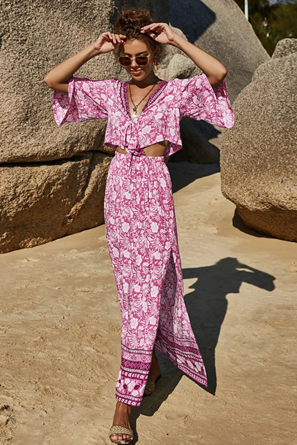 Printed Half Sleeve Top and Slit Skirt Set at kamakhyaa.com by Trendsi. This item is Roman, Ship From Overseas, Under $100