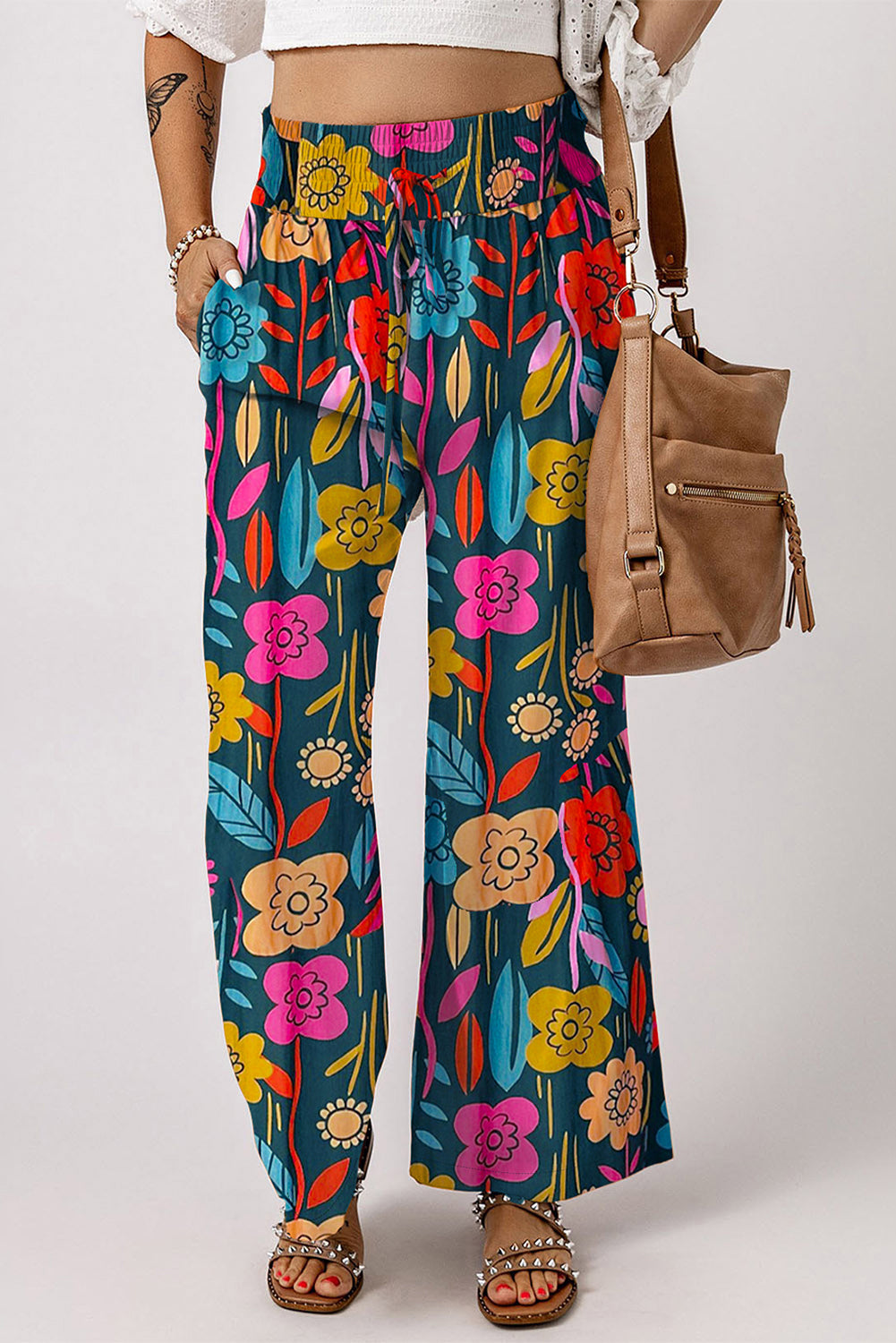 Printed High Waist Wide Leg Pants at Kamakhyaa by Trendsi. This item is Ship From Overseas, SYNZ, Trendsi