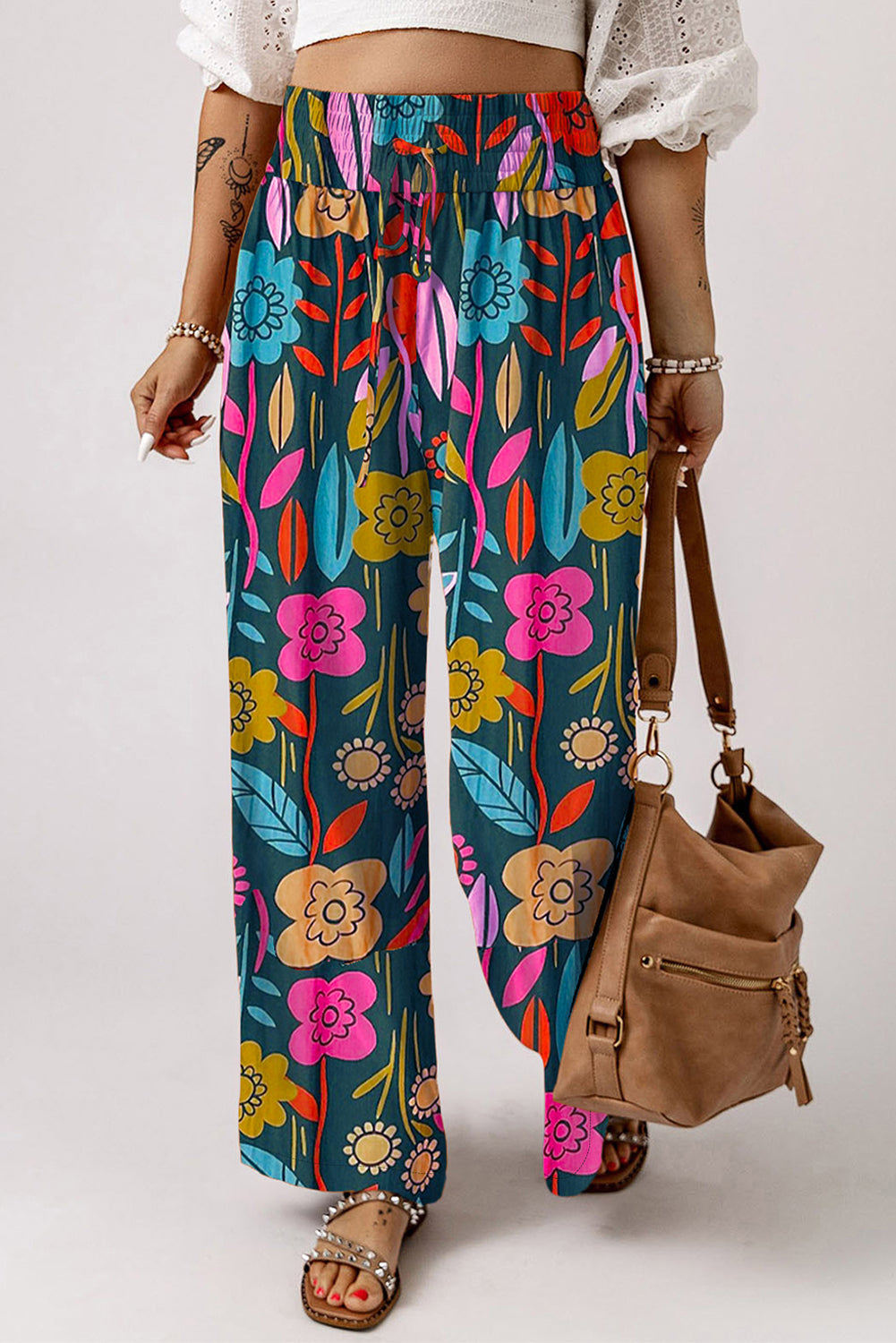 Printed High Waist Wide Leg Pants at Kamakhyaa by Trendsi. This item is Ship From Overseas, SYNZ, Trendsi