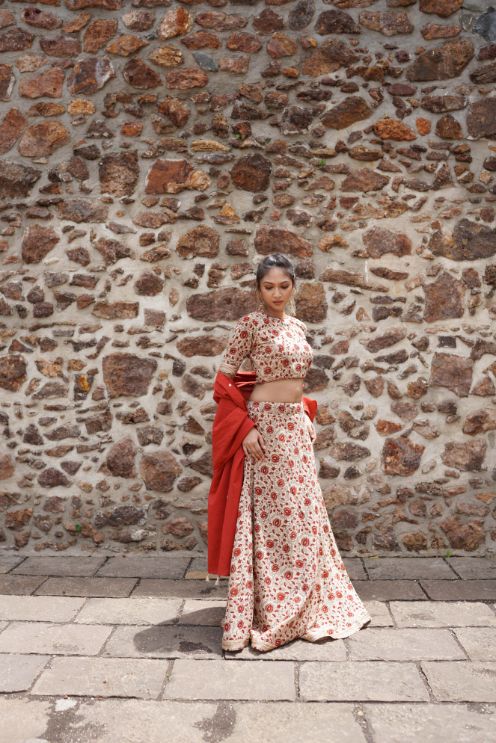 Printed Lehenga Set with Red Dupatta at Kamakhyaa by Hasttvam. This item is Festive Wear, Red, Relaxed Fit