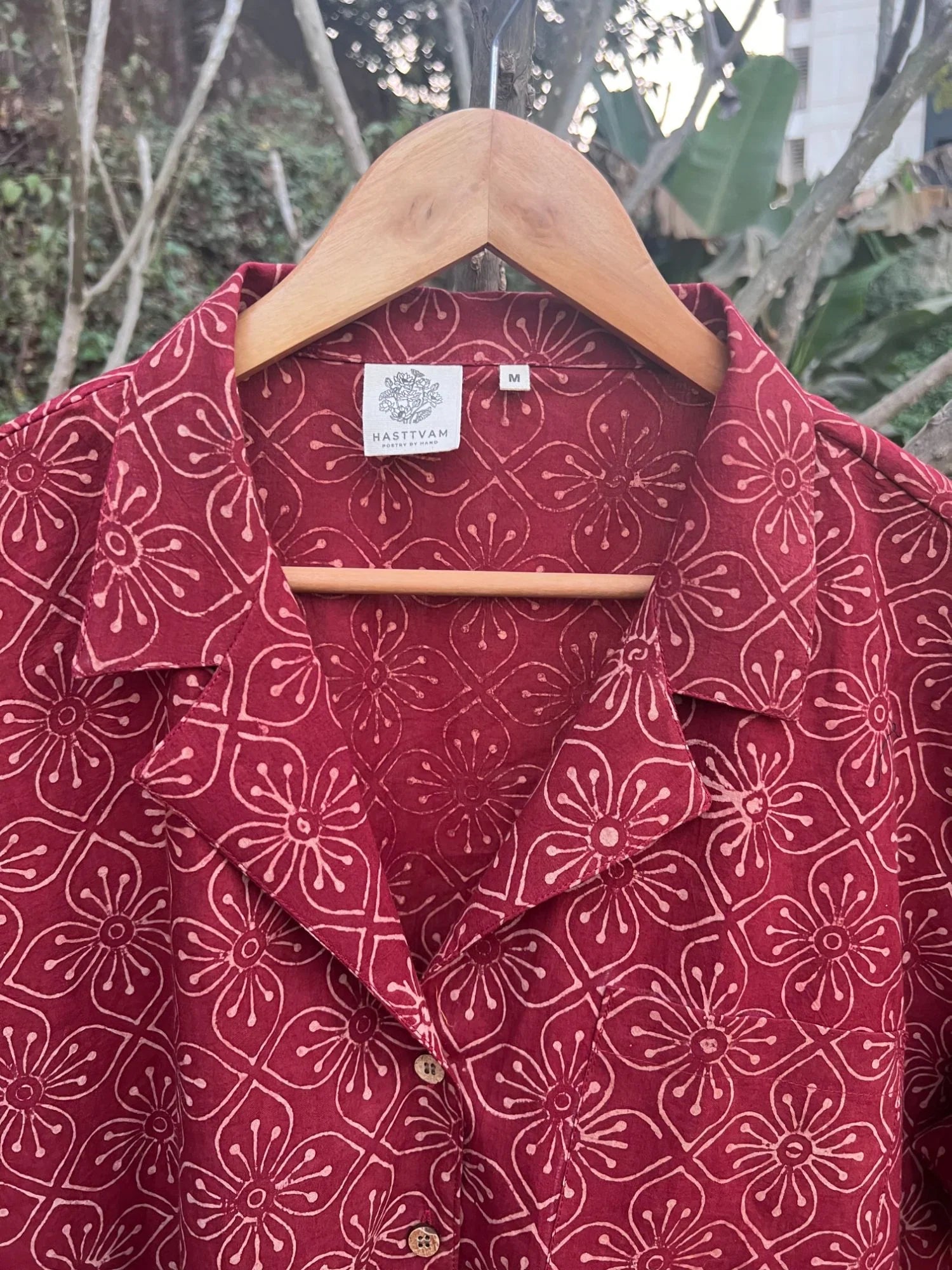 Printed Red Crop Shirt at Kamakhyaa by Hasttvam. This item is CottonFloralCasual WearRedHandmade by artisans, Natural dyes, Relaxed Fit, Respondible production and Vegan