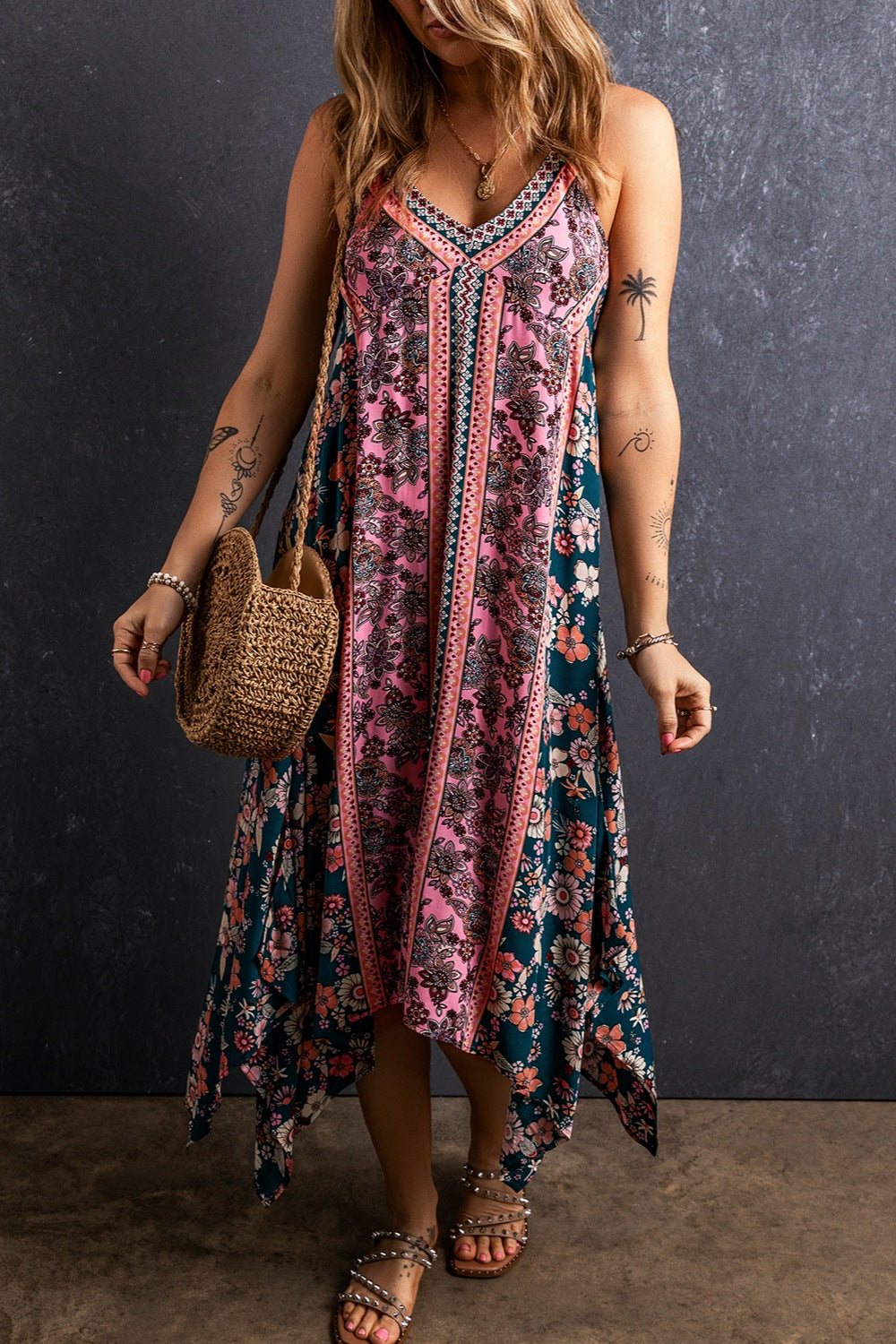 Printed V-Neck Midi Cami Dress at Kamakhyaa by Trendsi. This item is Ship From Overseas, SYNZ, Trendsi