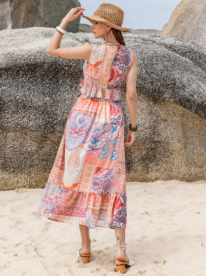 Printed V-Neck Top and Midi Skirt Set at Kamakhyaa by Trendsi. This item is H.R.Z, Ship From Overseas, Trendsi