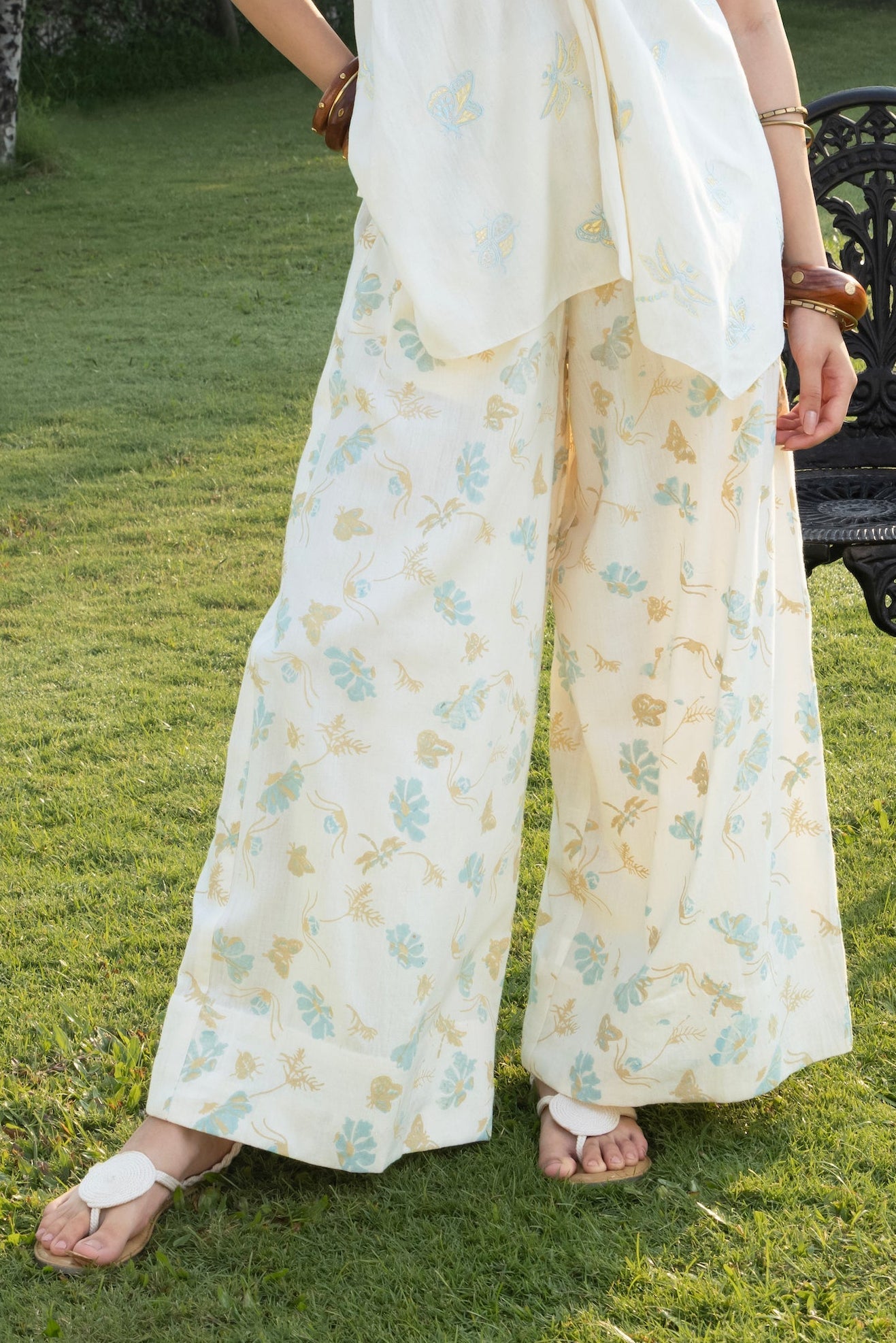 Printed Wide-Leg Pants with Side Elastic Waist at kamakhyaa.com by Akashi Clothing. This item is Cosmos by Akashi Clothing, Internal Tags Missing, Under $100