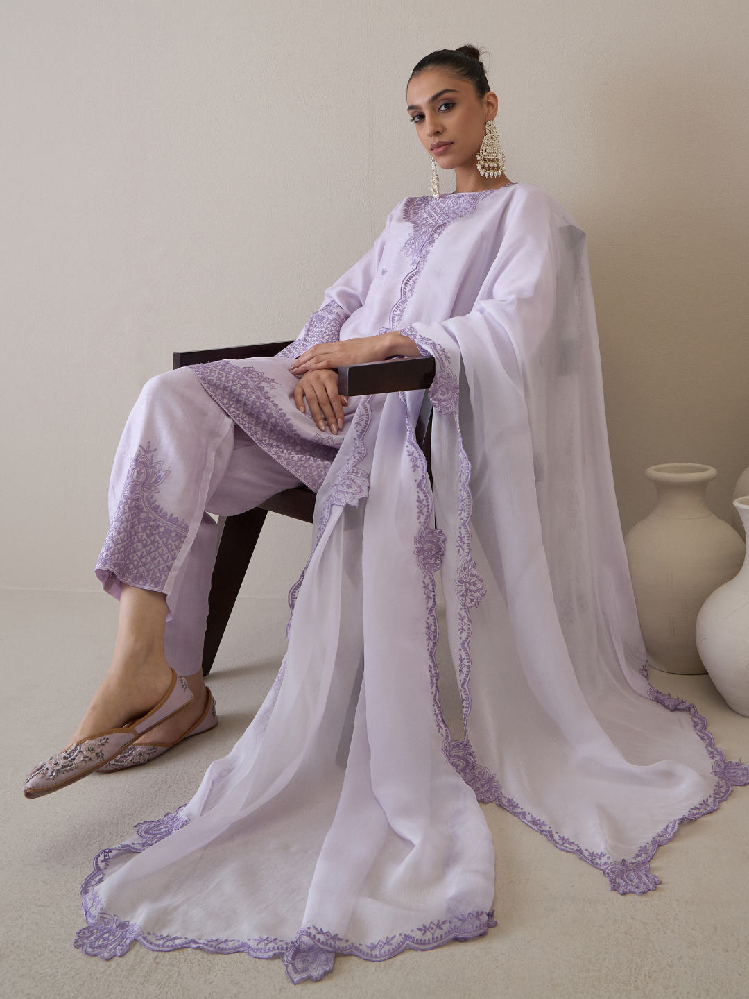 Purple Boat Neck Kurta Set with dupatta at Kamakhyaa by RoohbyRidhimaa. This item is Avani by RoohbyRidhimaa, Ethnic Wear, Kurta Set with Dupattas, Purple, Relaxed Fit, Resham Embroidered, Silk Organza, Toxin free, Viscose Raw Silk