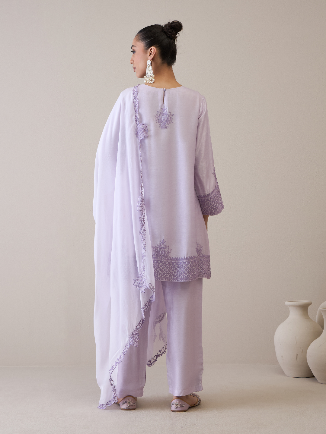 Purple Boat Neck Kurta Set with dupatta at Kamakhyaa by RoohbyRidhimaa. This item is Avani by RoohbyRidhimaa, Ethnic Wear, Kurta Set with Dupattas, Purple, Relaxed Fit, Resham Embroidered, Silk Organza, Toxin free, Viscose Raw Silk