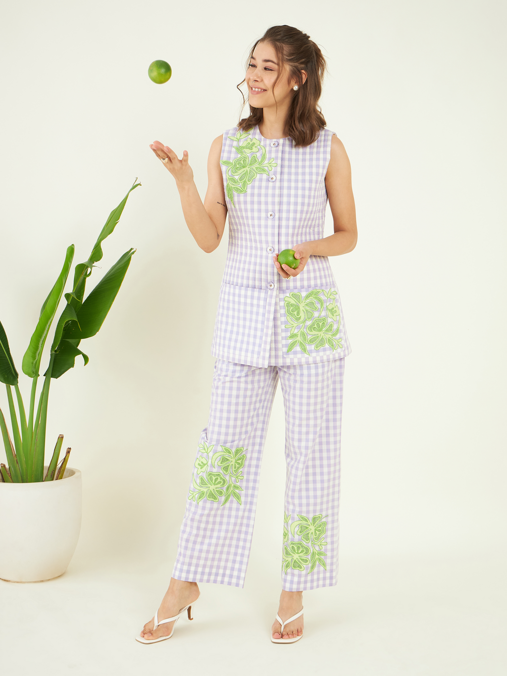 Purple Checks Cotton Co-ord Set at Kamakhyaa by Bohobi. This item is 100% Cotton, Checks, Cotton Mulmul, Office Wear, Office Wear Co-ords, Purple, Regular Fit, Toxin free