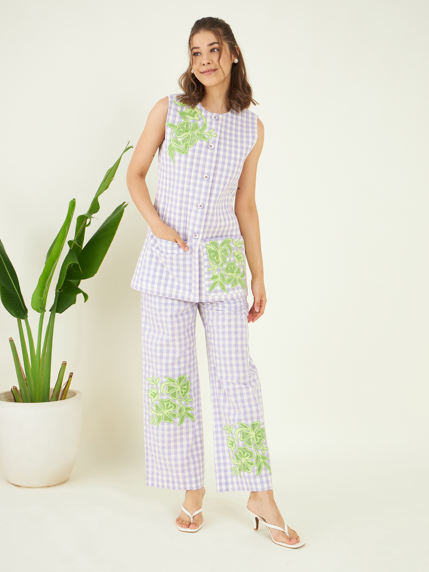Purple Checks Cotton Co-ord Set at Kamakhyaa by Bohobi. This item is 100% Cotton, Checks, Cotton Mulmul, Office Wear, Office Wear Co-ords, Purple, Regular Fit, Toxin free