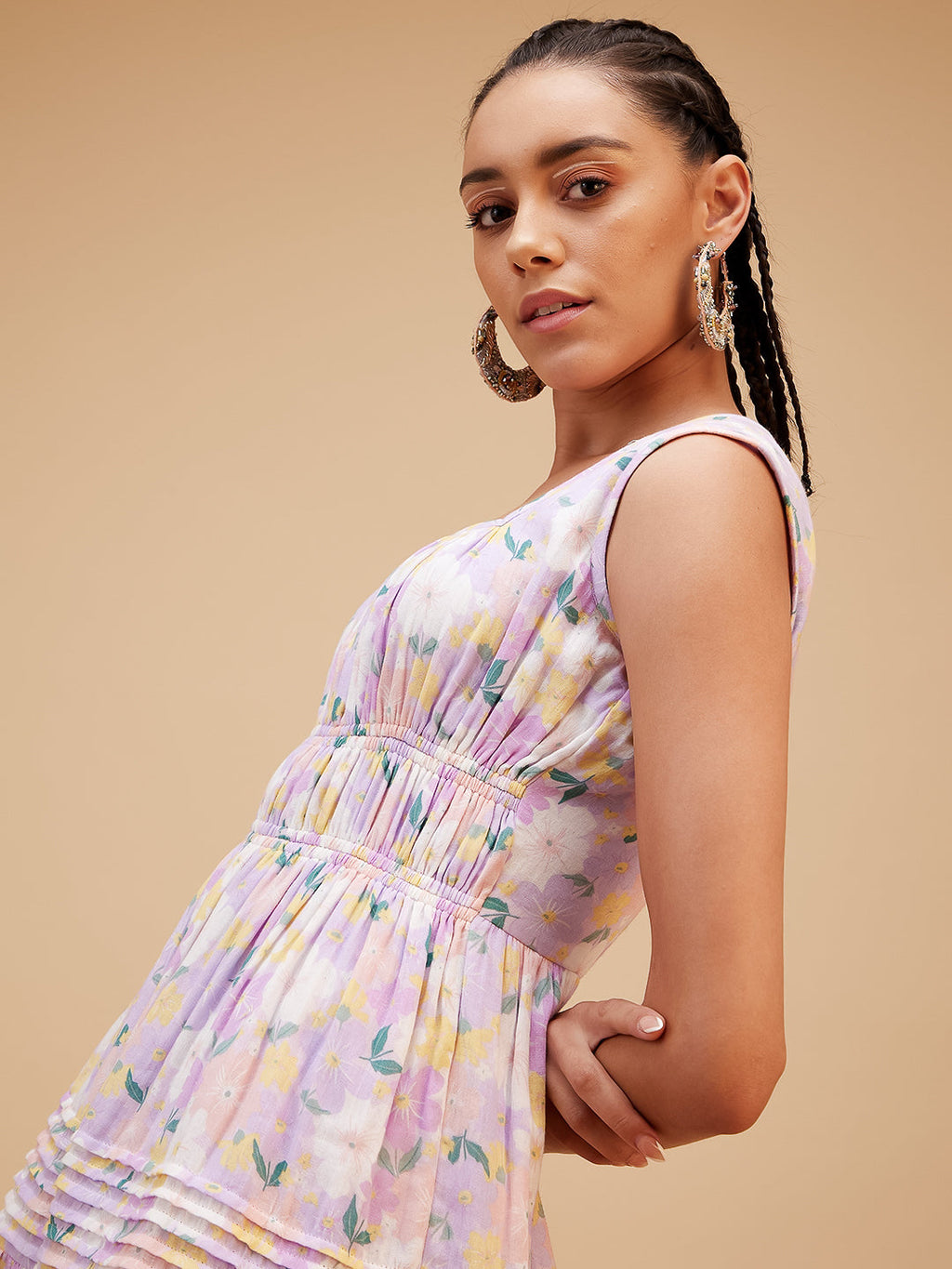 Purple Leafy Pattern Mini Dress at Kamakhyaa by Bohobi. This item is Evening Wear, Leafy Pattern, Purple, Regular Fit, Sleeveless Dresses, Soft Muslin, Toxin free