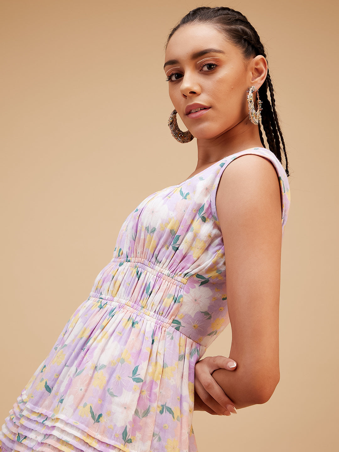 Purple Leafy Pattern Mini Dress at Kamakhyaa by Bohobi. This item is Evening Wear, Leafy Pattern, Purple, Regular Fit, Sleeveless Dresses, Soft Muslin, Toxin free