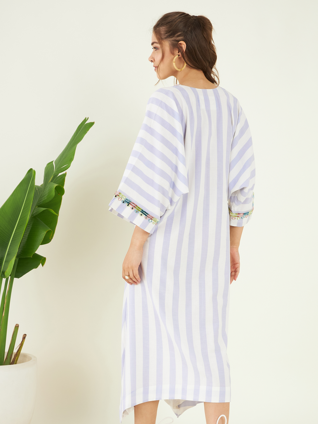 Purple Office Wear Cotton Kaftan at Kamakhyaa by Bohobi. This item is 100% Cotton, Cotton Mulmul, Kaftans, Office Wear, Purple, Relaxed Fit, Stripes, Toxin free