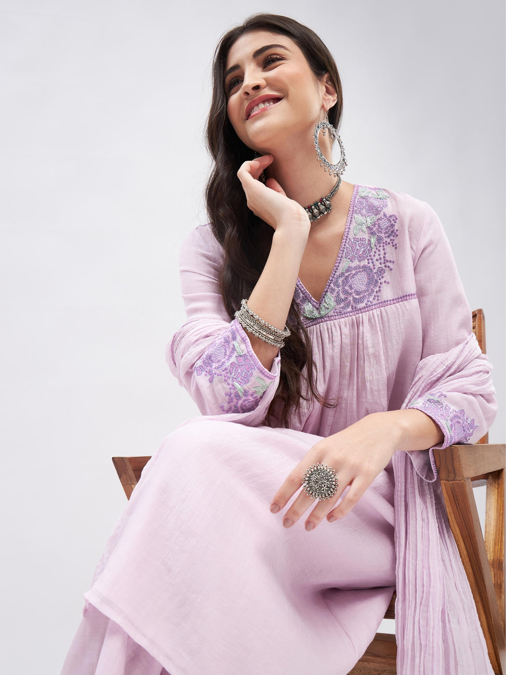 Purple Resham Embroidered Kurta Set with Dupatta at Kamakhyaa by RoohbyRidhimaa. This item is Casual Wear, Chanderi Silk, Cotton, Dupattas, Embroidered, Kurta Set with Dupattas, Kurta Sets, Lilac, Purple, Relaxed Fit, Resham, Resham Embroidery, Silk Chanderi, Toxin free
