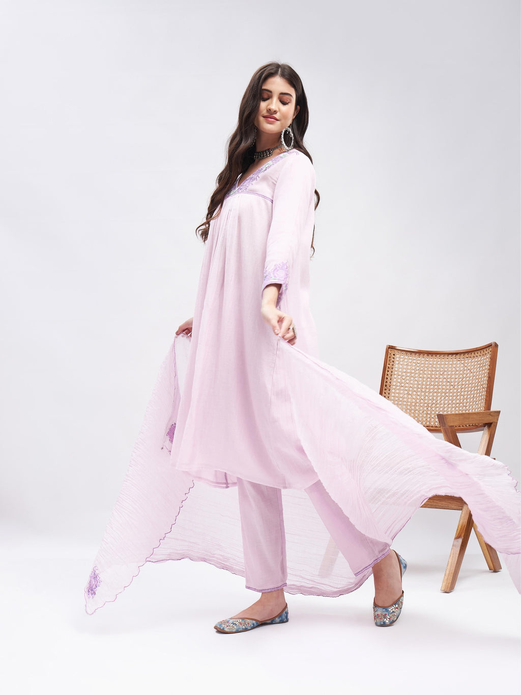 Purple Resham Embroidered Kurta Set with Dupatta at Kamakhyaa by RoohbyRidhimaa. This item is Casual Wear, Chanderi Silk, Cotton, Dupattas, Embroidered, Kurta Set with Dupattas, Kurta Sets, Lilac, Purple, Relaxed Fit, Resham, Resham Embroidery, Silk Chanderi, Toxin free