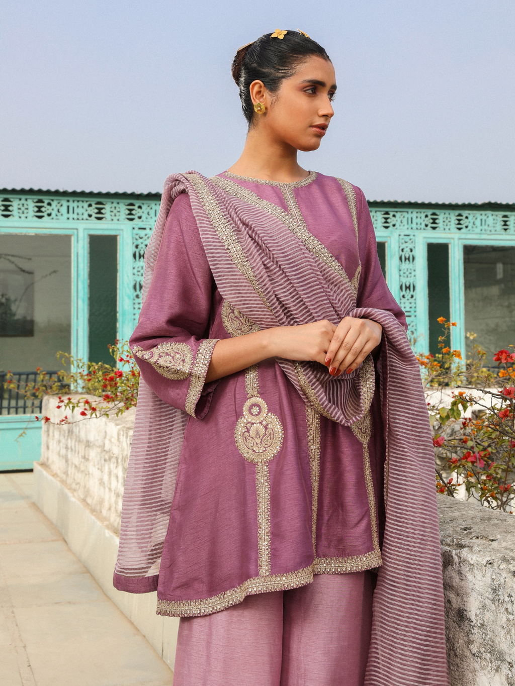 Purple Viscose Silk Kurta Set with Dupatta at Kamakhyaa by RoohbyRidhimaa. This item is Chanderi, Dupattas, Embroidered, Kurta Set with Dupattas, Kurta Sets, Purple, Relaxed Fit, Sequins, Toxin free, Violet, Viscose Raw Silk, Zari Embroidered