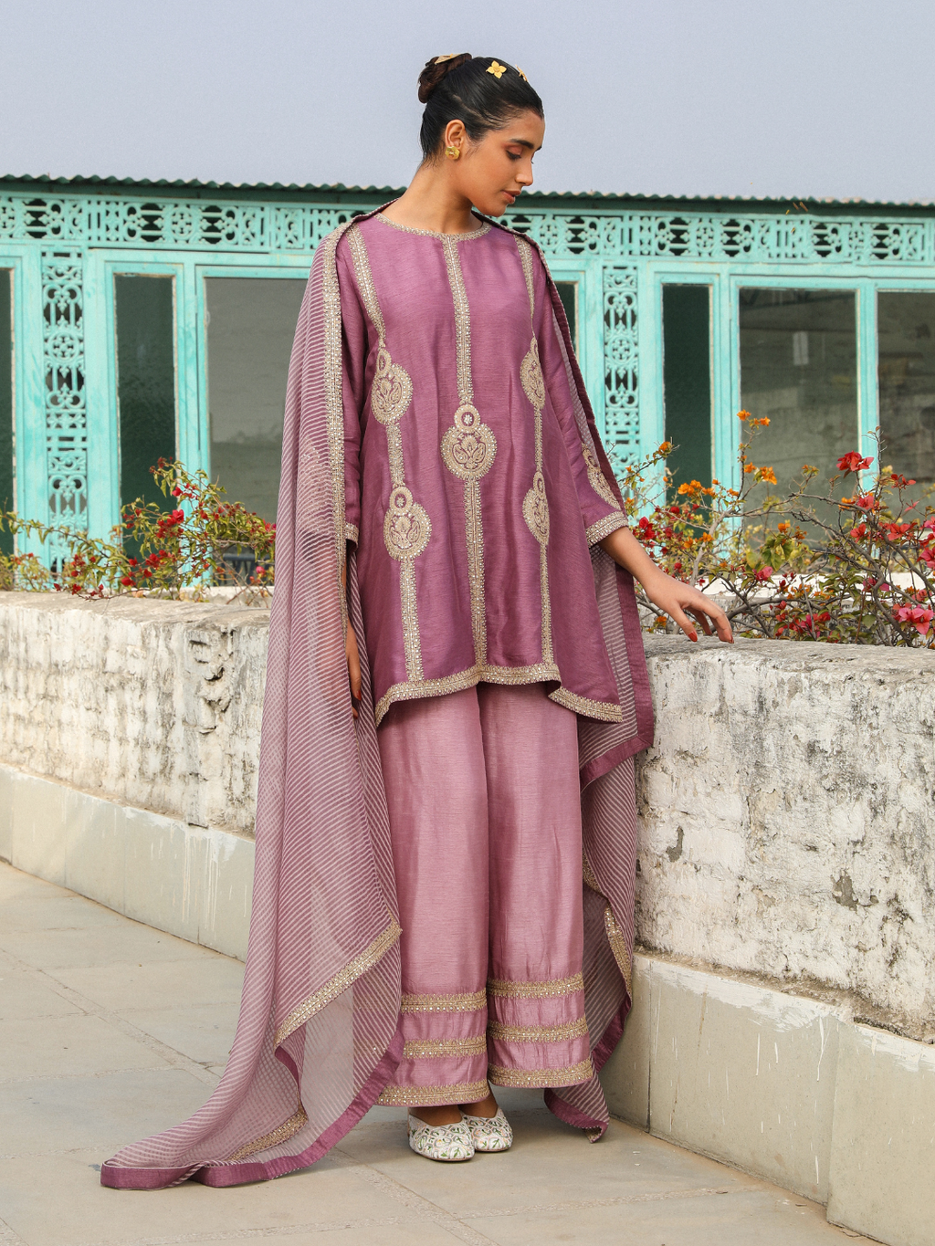 Purple Viscose Silk Kurta Set with Dupatta at Kamakhyaa by RoohbyRidhimaa. This item is Chanderi, Dupattas, Embroidered, Kurta Set with Dupattas, Kurta Sets, Purple, Relaxed Fit, Sequins, Toxin free, Violet, Viscose Raw Silk, Zari Embroidered