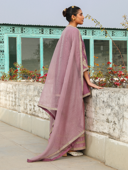 Purple Viscose Silk Kurta Set with Dupatta at Kamakhyaa by RoohbyRidhimaa. This item is Chanderi, Dupattas, Embroidered, Kurta Set with Dupattas, Kurta Sets, Purple, Relaxed Fit, Sequins, Toxin free, Violet, Viscose Raw Silk, Zari Embroidered