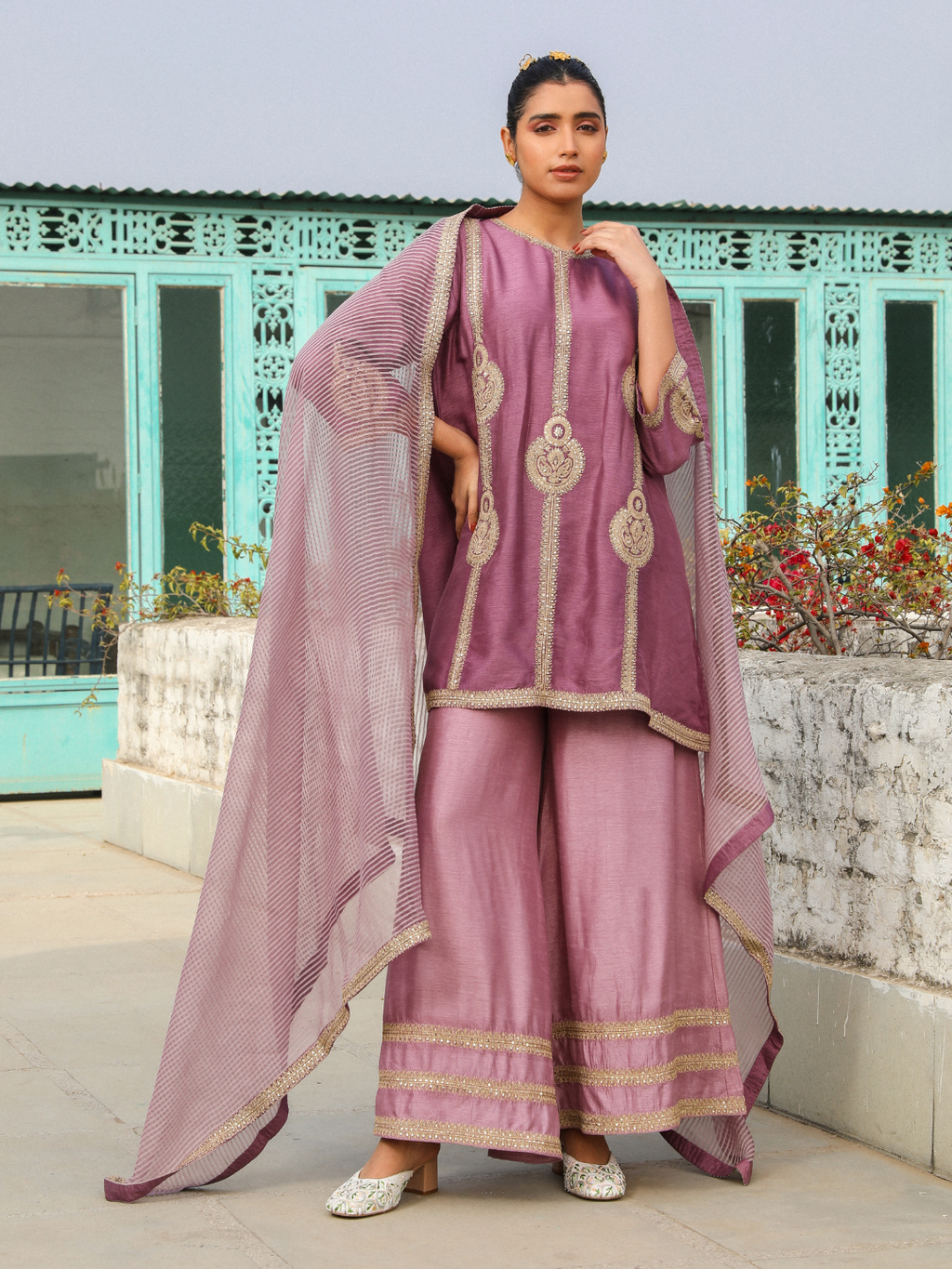 Purple Viscose Silk Kurta Set with Dupatta at Kamakhyaa by RoohbyRidhimaa. This item is Chanderi, Dupattas, Embroidered, Kurta Set with Dupattas, Kurta Sets, Purple, Relaxed Fit, Sequins, Toxin free, Violet, Viscose Raw Silk, Zari Embroidered