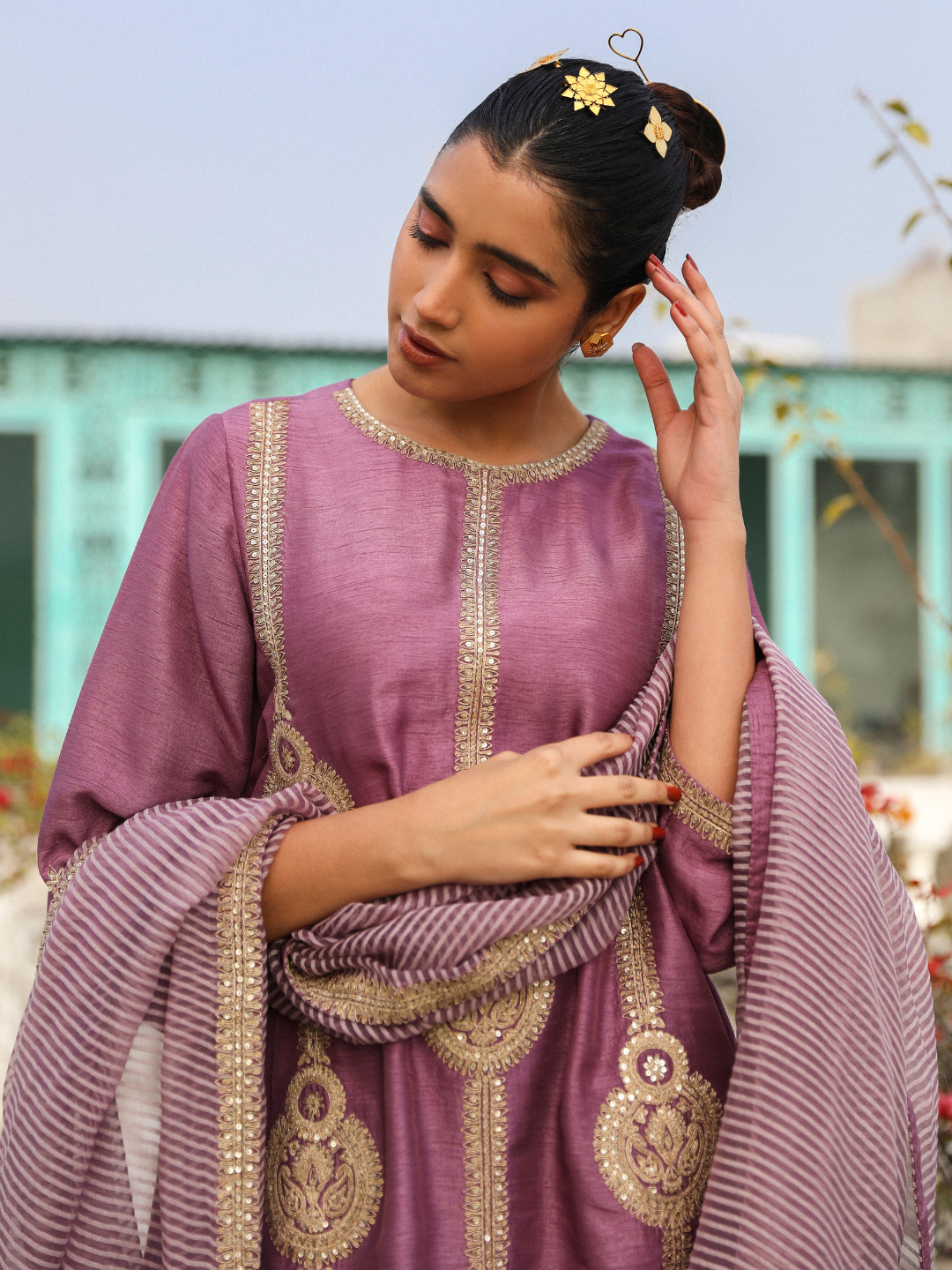 Purple Viscose Silk Kurta Set with Dupatta at Kamakhyaa by RoohbyRidhimaa. This item is Chanderi, Dupattas, Embroidered, Kurta Set with Dupattas, Kurta Sets, Purple, Relaxed Fit, Sequins, Toxin free, Violet, Viscose Raw Silk, Zari Embroidered