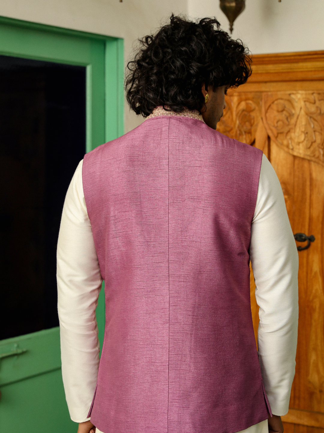 Purple Zari Embroidered Chanderi Silk Jacket at Kamakhyaa by RoohbyRidhimaa. This item is Aangan By RoohbyRidhimaa, Chanderi Silk, Festive Wear, Jackets, Men Jackets, Menswear By RoohbyRidhimaa, Purple, Regular Fit, Silk Chanderi, Zari Embroidered