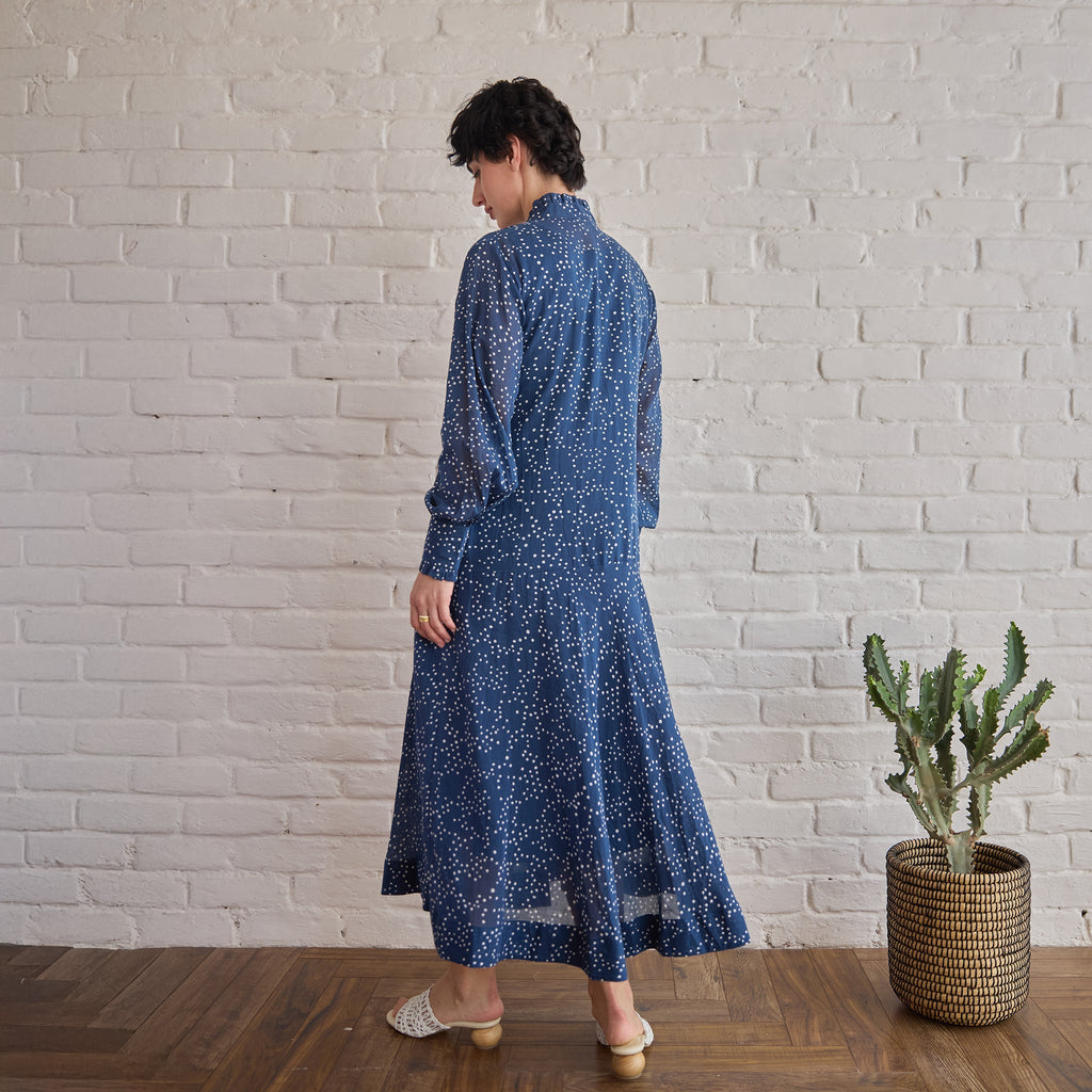 Raindrop at Kamakhyaa by Taro. This item is Artisan made, Blue, Cotton Mulmul, Handblock Printed, Midi Dresses, Under $50, Whispers of Summer by Taro