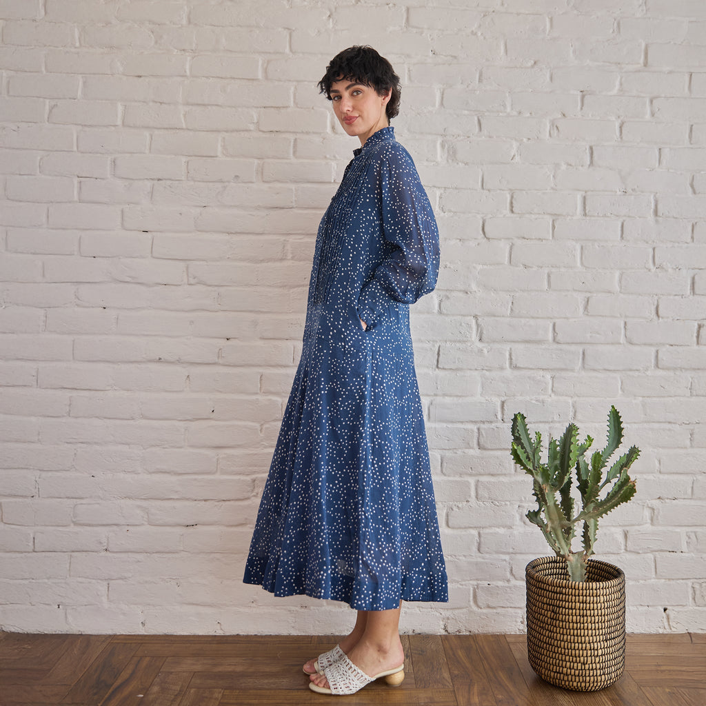 Raindrop at Kamakhyaa by Taro. This item is Artisan made, Blue, Cotton Mulmul, Handblock Printed, Midi Dresses, Under $50, Whispers of Summer by Taro