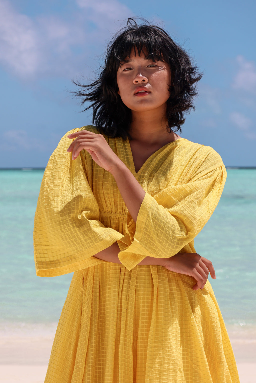 Recycled Cotton Yellow Maxi Dress at Kamakhyaa by Raas. This item is Azo Free Dyes, Best Selling, Layla, Maxi Dresses, Recycled, Recycled Cotton, Relaxed Fit, Resort Wear, Solids, Womenswear, Yellow