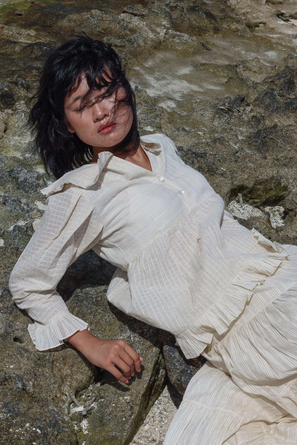 Recycled Off-White Cotton Tunic Tops at Kamakhyaa by Raas. This item is Azo Free Dyes, Casual Wear, Cotton, Layla, Off-White, Recycled, Relaxed Fit, Solids, Tunics Tops, Womenswear