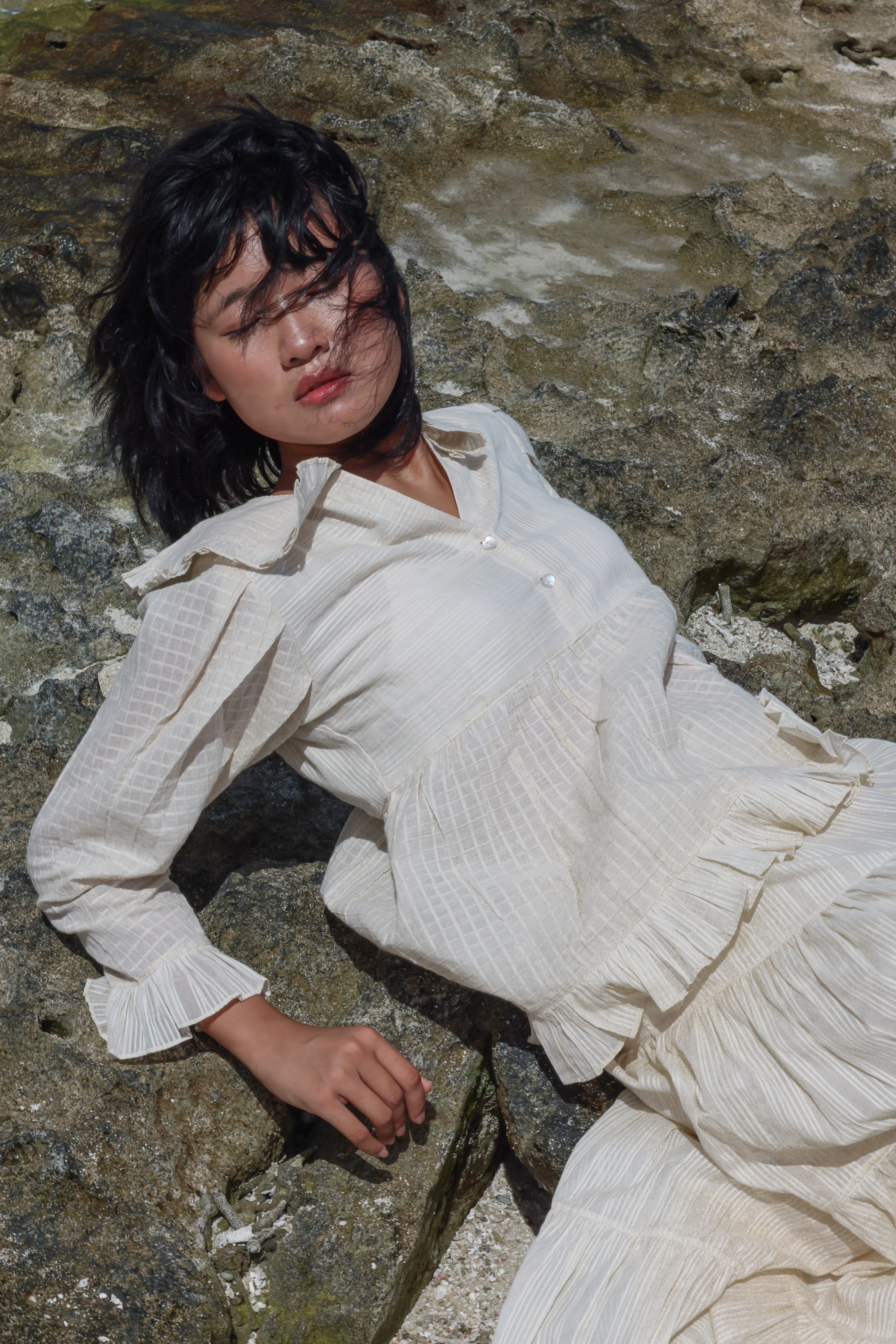 Recycled Off-White Cotton Tunic Tops at Kamakhyaa by Raas. This item is Azo Free Dyes, Casual Wear, Cotton, Layla, Off-White, Recycled, Relaxed Fit, Solids, Tunics Tops, Womenswear