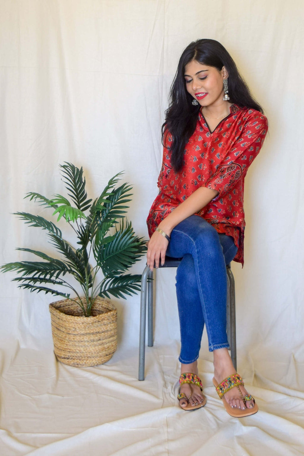 Red Ajrakh Modal Short Kurta at Kamakhyaa by Hasttvam. This item is Ajrakh, Cotton, Everyday Edit by Hasttvam, missing, Red, Relaxed Fit, Womenswear