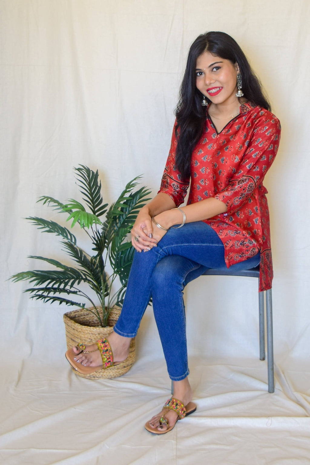 Red Ajrakh Modal Short Kurta at Kamakhyaa by Hasttvam. This item is Ajrakh, Cotton, Everyday Edit by Hasttvam, missing, Red, Relaxed Fit, Womenswear