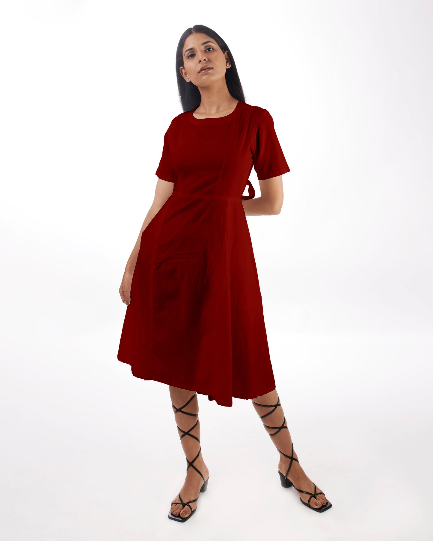 Red Backless Midi Dress at Kamakhyaa by Kamakhyaa. This item is 100% pure cotton, Casual Wear, Evening Wear, Fitted At Waist, KKYSS, Midi Dresses, Natural, Red, Relaxed Fit, Solids, Summer Sutra, Womenswear