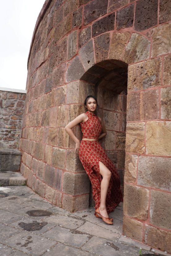 Red Block Printed Lehenga Set at Kamakhyaa by Hasttvam. This item is CottonFloralFestive WearRedHandmade by artisans, Festive Wear, Natural dyes, Relaxed Fit, Respondible production and Vegan