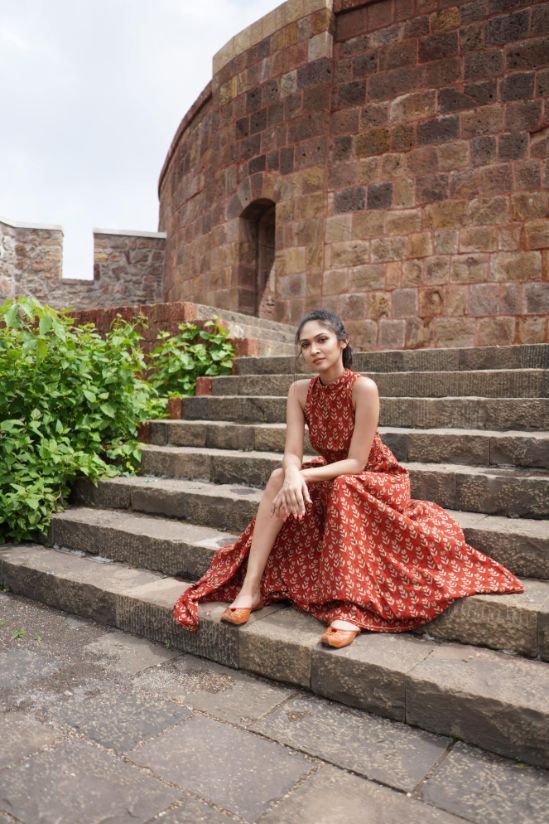 Red Block Printed Lehenga Set at Kamakhyaa by Hasttvam. This item is CottonFloralFestive WearRedHandmade by artisans, Festive Wear, Natural dyes, Relaxed Fit, Respondible production and Vegan