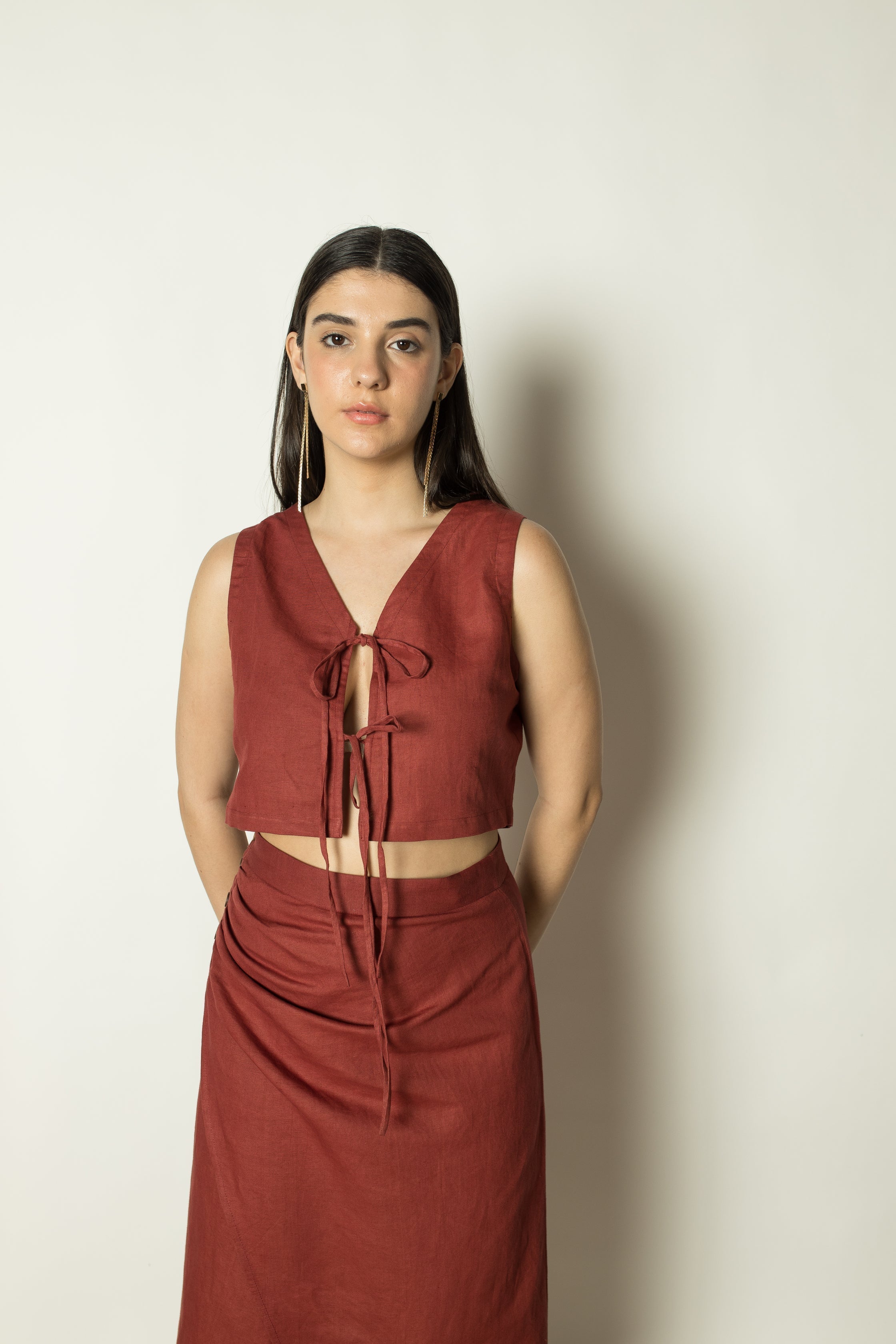 Red Crop Top with Strings at kamakhyaa.com by Anushé Pirani. This item is Birthday Collection, Cotton Hemp, Crop Tops, Nostalgic Whispers by Anushe Pirani, Outing Essentials, Red, Review September 2025, Tops, Womenswear