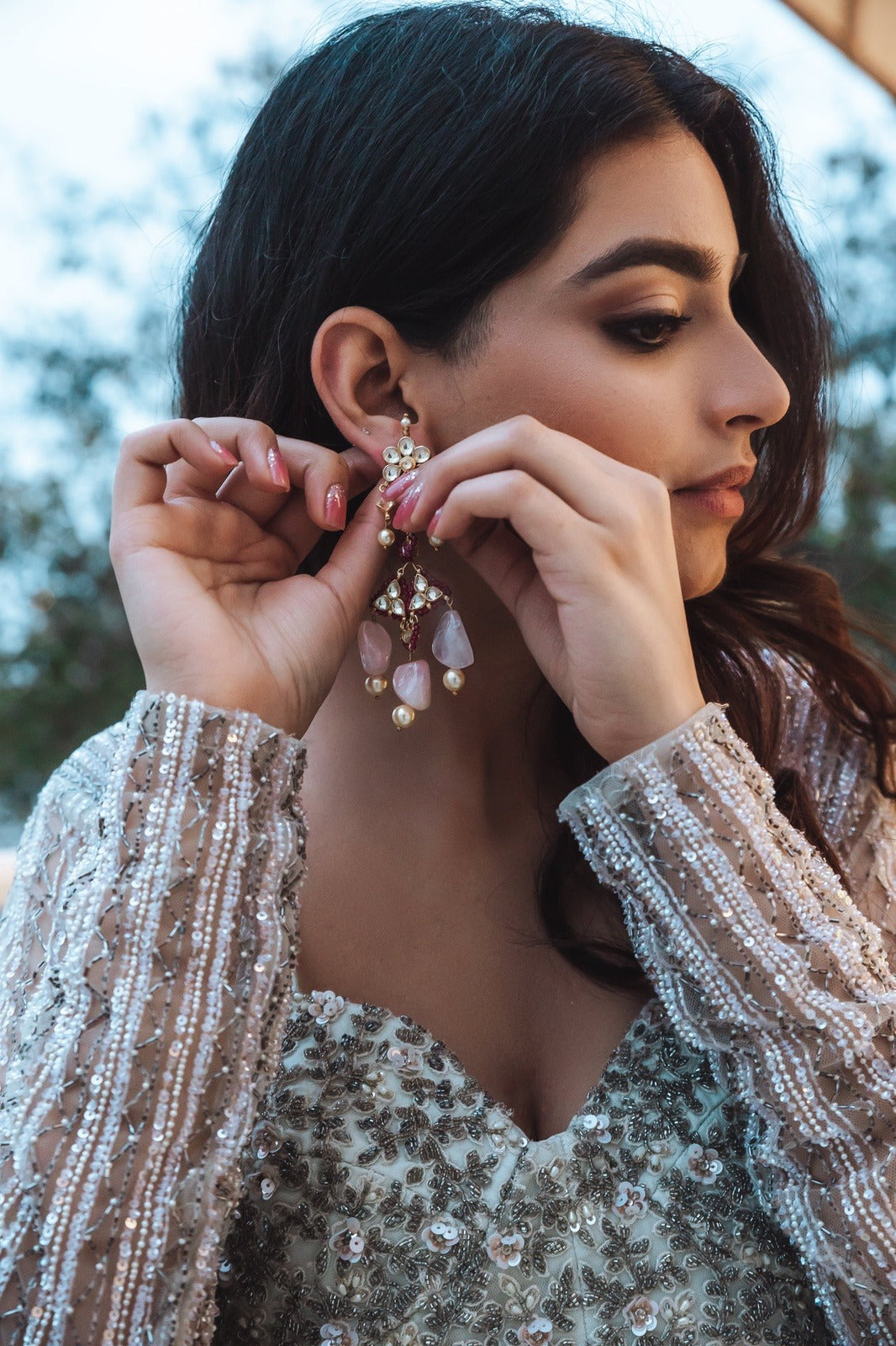 Red Long Earring Quartz Polki at Kamakhyaa by House Of Heer. This item is Alloy Metal, Festive Jewellery, Festive Wear, Free Size, jewelry, July Sale, July Sale 2023, Long Earrings, Natural, Red, Solids