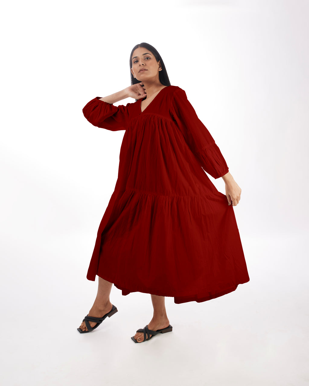 Red Maternity Maxi Tiered Dress at Kamakhyaa by Kamakhyaa. This item is 100% pure cotton, Casual Wear, KKYSS, Natural, Red, Relaxed Fit, Solids, Summer Sutra, Tiered Dresses, Womenswear
