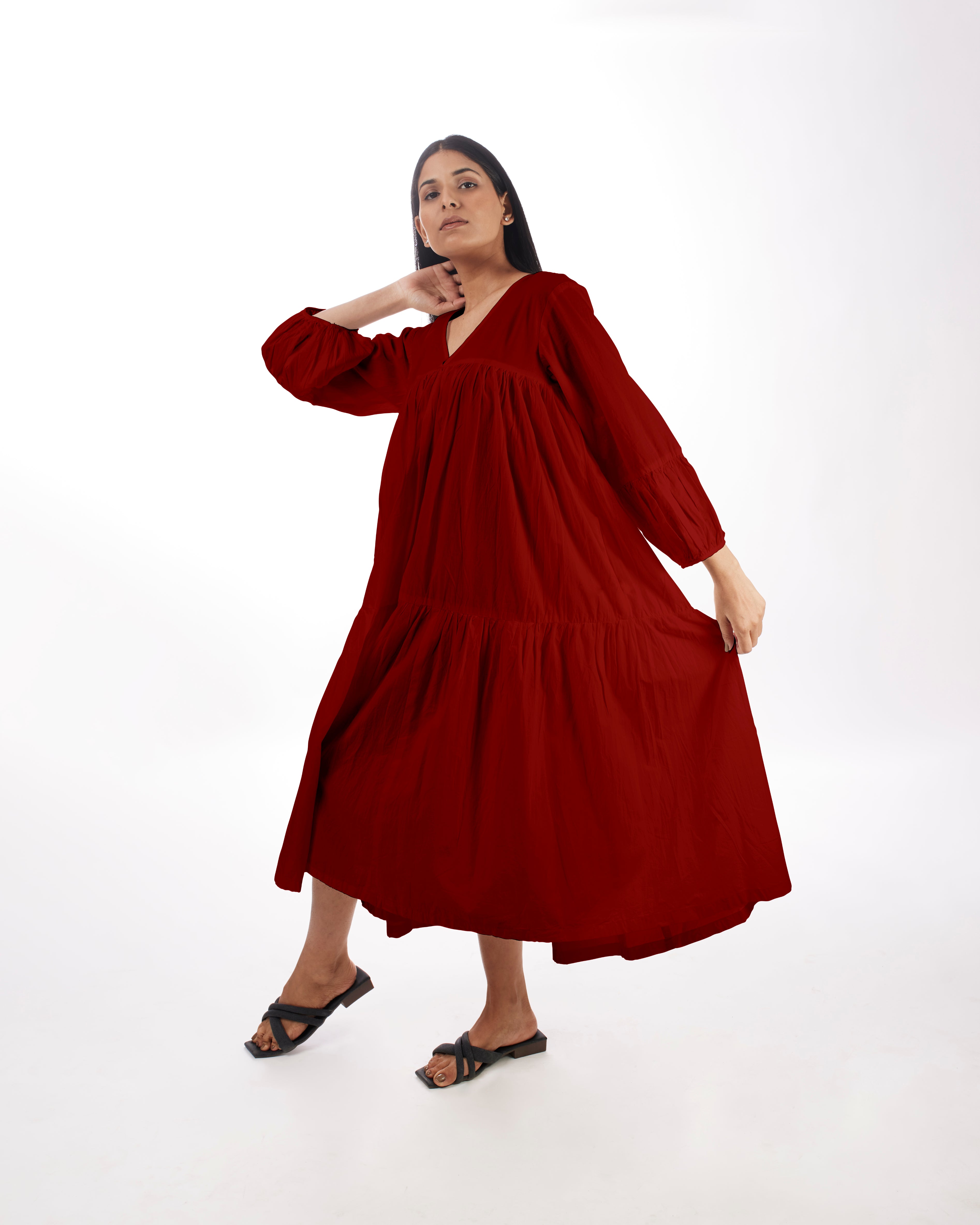 Red Maternity Maxi Tiered Dress at Kamakhyaa by Kamakhyaa. This item is 100% pure cotton, Casual Wear, KKYSS, Natural, Red, Relaxed Fit, Solids, Summer Sutra, Tiered Dresses, Womenswear