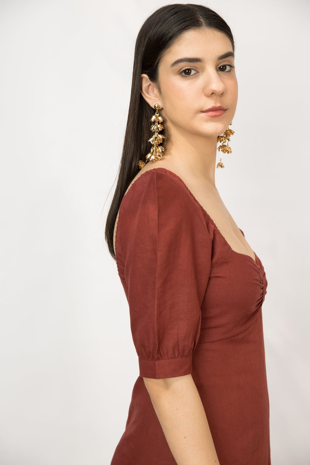 Red Midi Dress with Front Slit at kamakhyaa.com by Anushé Pirani. This item is Birthday Collection, Brunch Wear, Console Collection List, Cotton Hemp, Dresses, Midi Dresses, Nostalgic Whispers by Anushe Pirani, Outing Essentials, Red, Regular Fit, Review September 2025, Womenswear