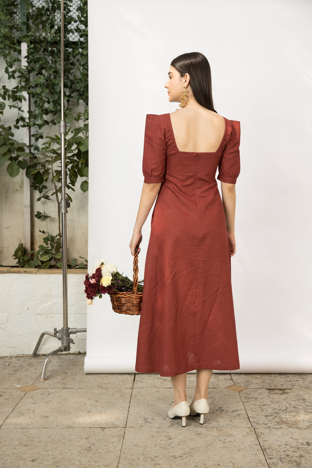 Red Midi Dress with Front Slit at kamakhyaa.com by Anushé Pirani. This item is Birthday Collection, Brunch Wear, Console Collection List, Cotton Hemp, Dresses, Midi Dresses, Nostalgic Whispers by Anushe Pirani, Outing Essentials, Red, Regular Fit, Review September 2025, Womenswear