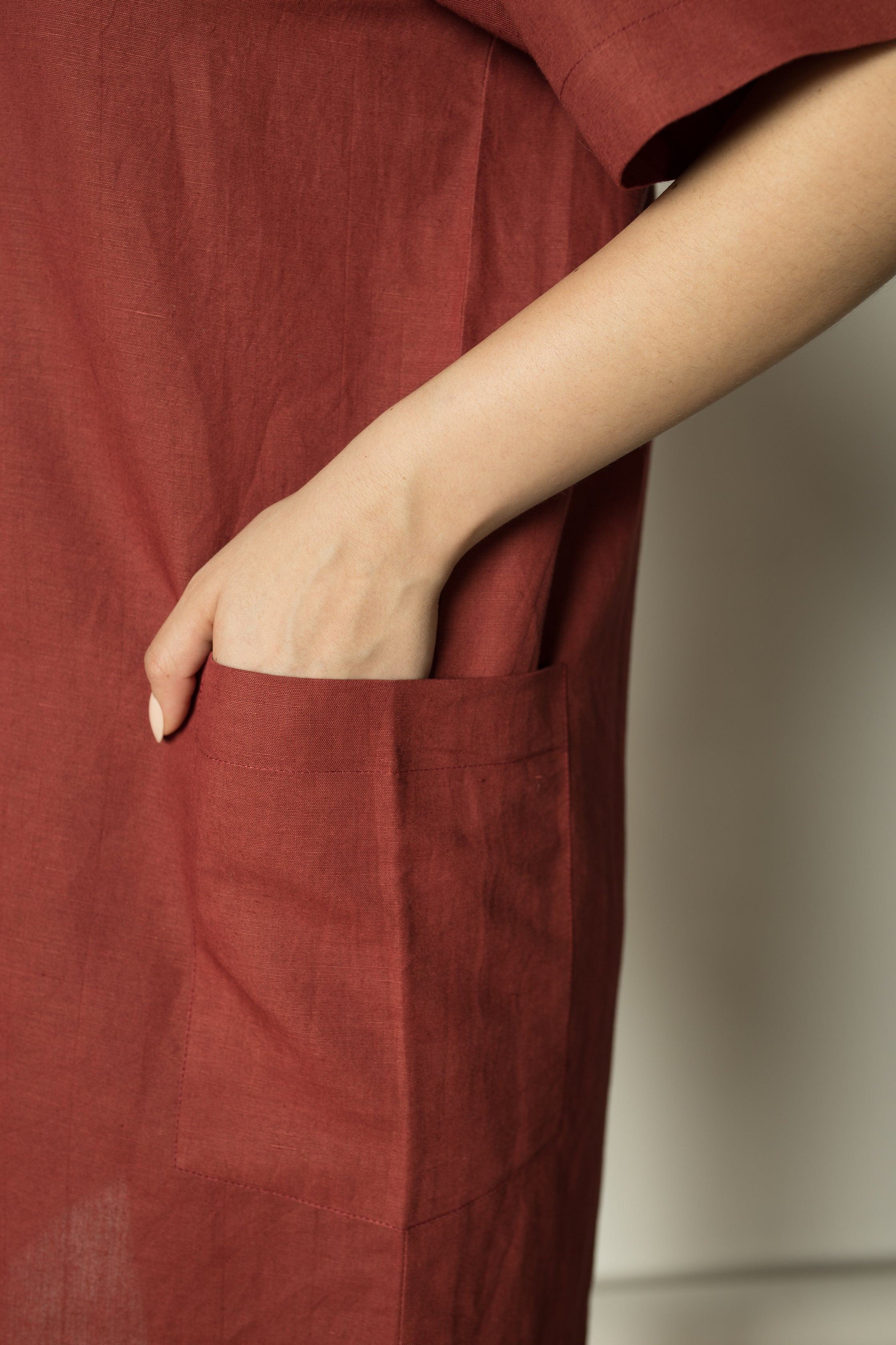 Red Plunge Dress at kamakhyaa.com by Anushé Pirani. This item is Console Collection List, Cotton Hemp, Dresses, Mini Dresses, Nostalgic Whispers by Anushe Pirani, Red, Regular Fit, Review September 2025, solid, Womenswear