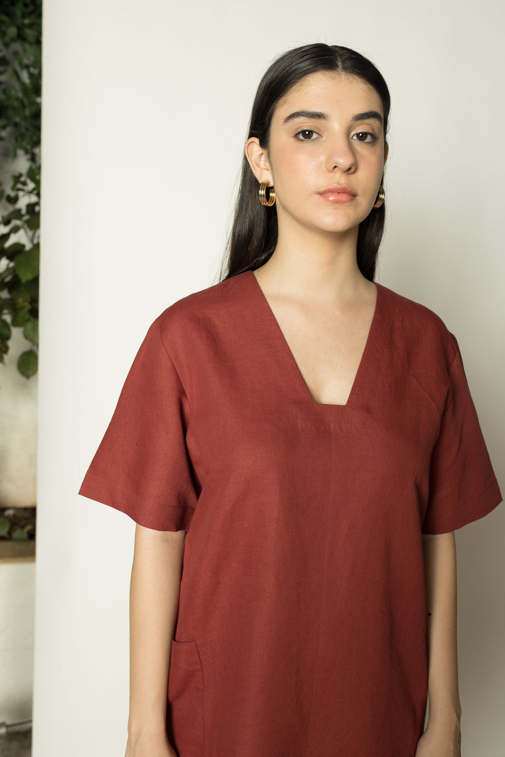 Red Plunge Dress at kamakhyaa.com by Anushé Pirani. This item is Console Collection List, Cotton Hemp, Dresses, Mini Dresses, Nostalgic Whispers by Anushe Pirani, Red, Regular Fit, Review September 2025, solid, Womenswear