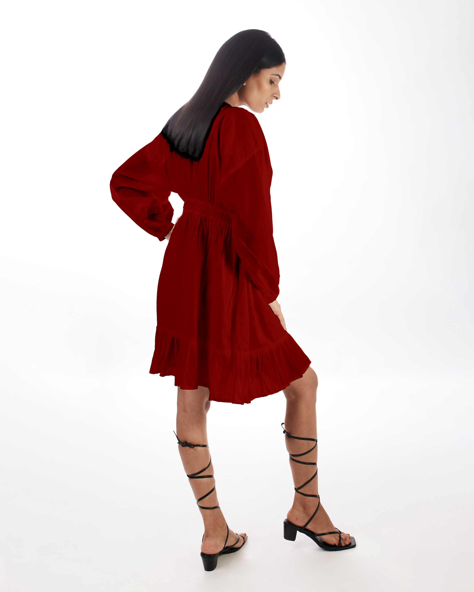 Red Plunge Neck Dress at Kamakhyaa by Kamakhyaa. This item is 100% pure cotton, Casual Wear, FB ADS JUNE, For Her, KKYSS, Mini Dresses, Natural, Red, Relaxed Fit, Solids, Summer Sutra, Womenswear