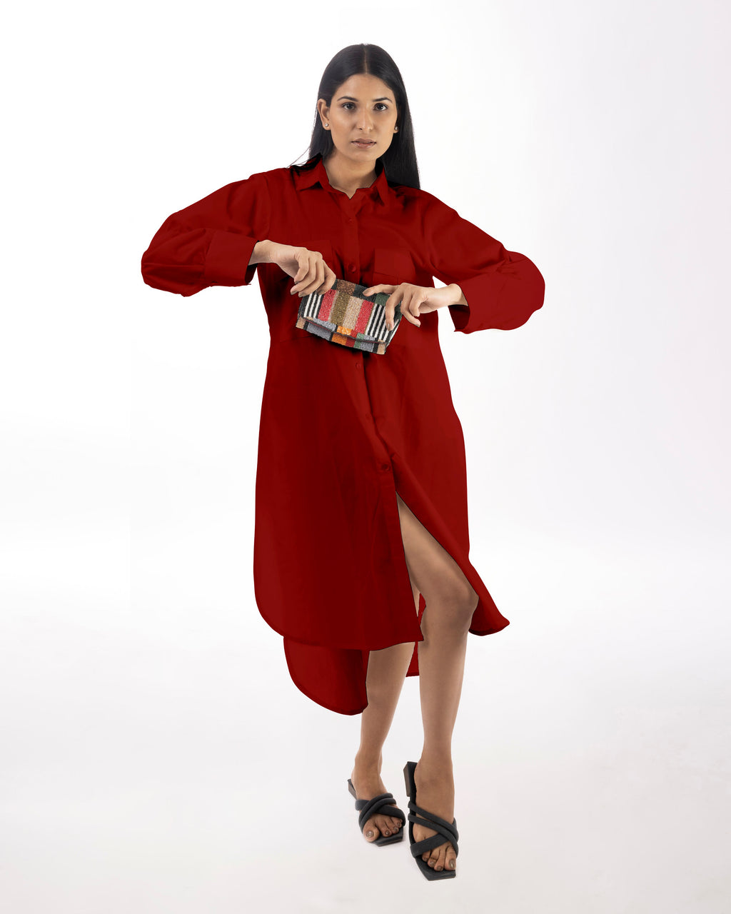 Red Shirt Dress High-Low at Kamakhyaa by Kamakhyaa. This item is 100% pure cotton, Casual Wear, KKYSS, Natural, Red, Regular Fit, Shirt Dresses, Solids, Summer Sutra, Womenswear