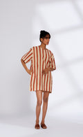 Red Striped Mini Dress at Kamakhyaa by Hasttvam. This item is Cotton, Fusion Wear, Natural dyes, Red, Relaxed Fit, Respondible production and Vegan, Stripes, White