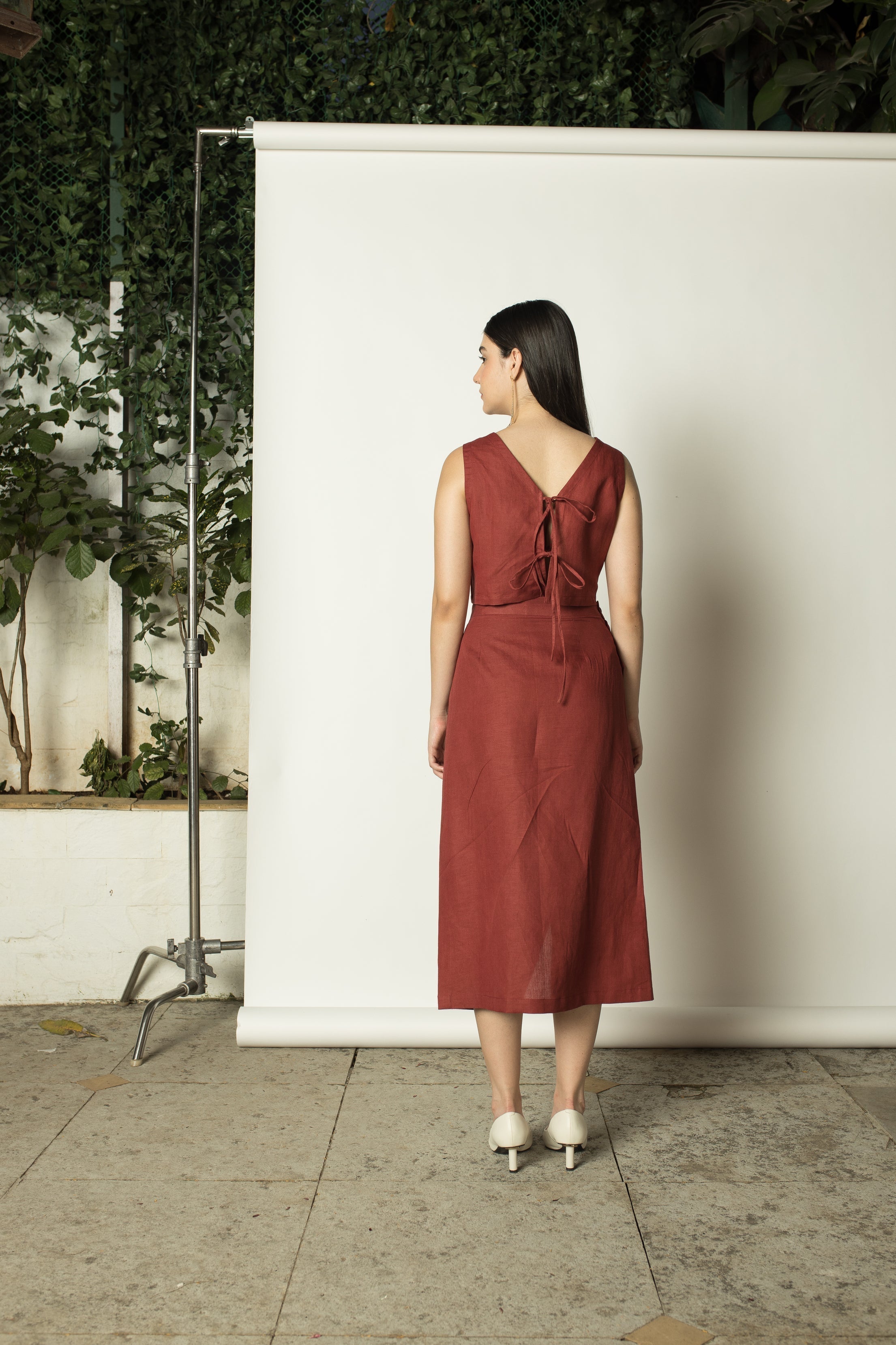 Red Wrap around Skirt with Buttons at kamakhyaa.com by Anushé Pirani. This item is Birthday Collection, Buttons, Cotton Hemp, Nostalgic Whispers by Anushe Pirani, Office Formals, Red, Review September 2025, Skirts, Slim Fit, Womenswear