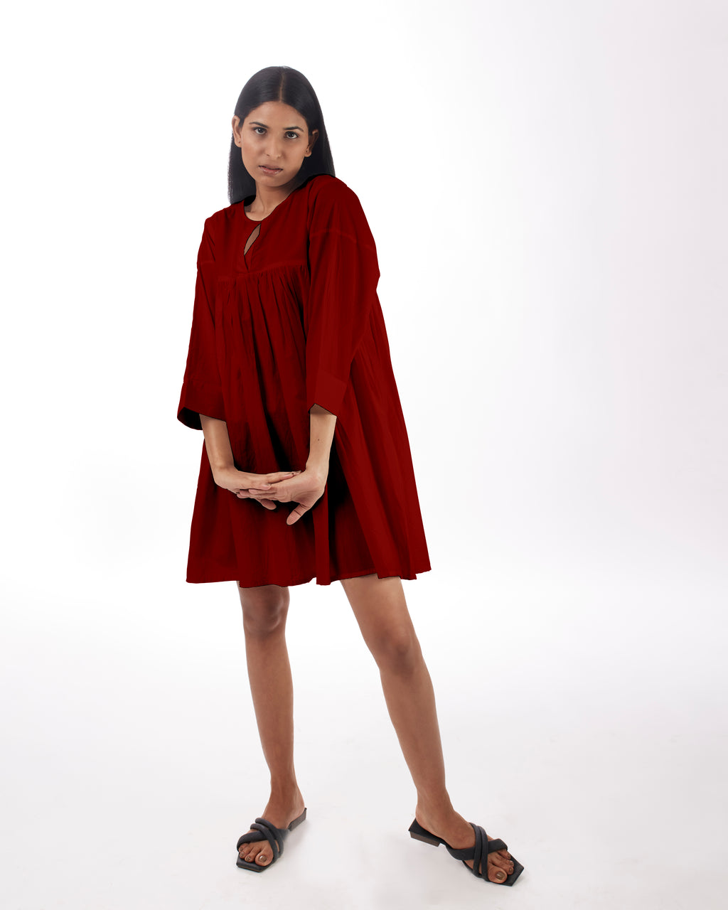 Red Yoke Mini Dress at Kamakhyaa by Kamakhyaa. This item is 100% pure cotton, Casual Wear, For Her, KKYSS, Mini Dresses, Natural, Red, Regular Fit, Summer Sutra, Womenswear