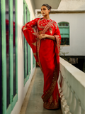 Red Zari Embroidered Silk Saree Set at Kamakhyaa by RoohbyRidhimaa. This item is Embroidered, Festive Wear, Free Size, Red, Saree Sets, Toxin free, Zari Embroidered